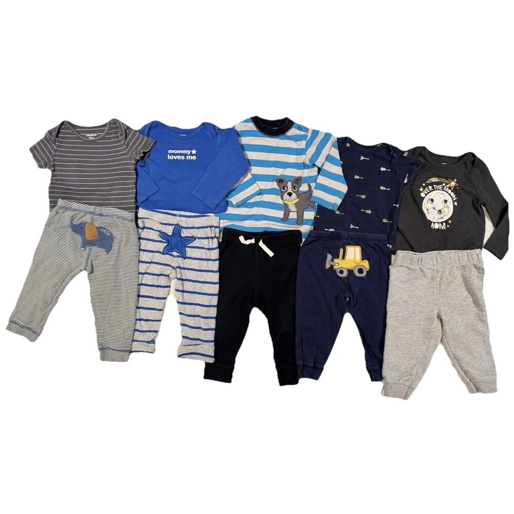 Y2K 2000s Carters Baby Boys 12M Stars And Stripes Dog Bundle Set Of 10 5 Outfits